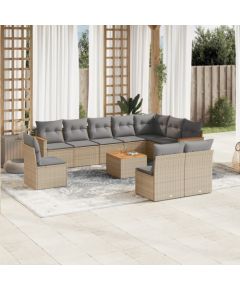 vidaXL 11-częściowy zestaw mebli ogrodowych z poduszkami, beżowy, polirattan Dārza mēbeļu komplekti