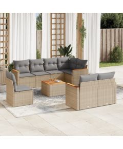 vidaXL 9-częściowy zestaw mebli ogrodowych z poduszkami, beżowy, polirattan Dārza mēbeļu komplekti