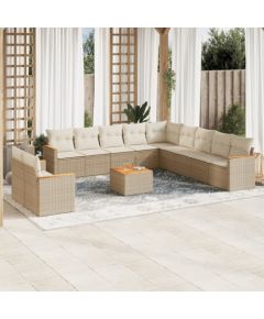 vidaXL 12-częściowy zestaw mebli ogrodowych z poduszkami, beżowy, polirattan Dārza mēbeļu komplekti