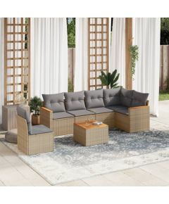 vidaXL 7-częściowy zestaw wypoczynkowy do ogrodu, z poduszkami, beżowy Dārza mēbeļu komplekti