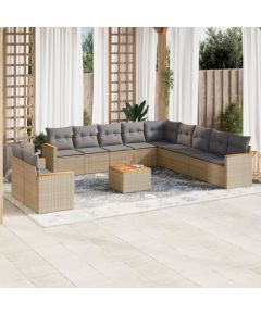 vidaXL 12-częściowy zestaw mebli ogrodowych z poduszkami, beżowy, polirattan Dārza mēbeļu komplekti