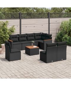 vidaXL 9-częściowy zestaw wypoczynkowy do ogrodu, z poduszkami, czarny Dārza mēbeļu komplekti
