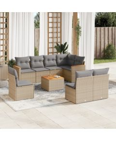 vidaXL 9-częściowy zestaw mebli ogrodowych z poduszkami, beżowy, polirattan Dārza mēbeļu komplekti