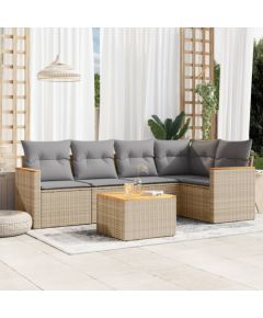 vidaXL 6-częściowy zestaw mebli ogrodowych z poduszkami, beżowy, polirattan Dārza mēbeļu komplekti