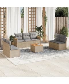 vidaXL 8-częściowy zestaw mebli ogrodowych z poduszkami, beżowy, polirattan Dārza mēbeļu komplekti