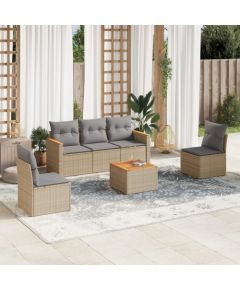 vidaXL 6-częściowy zestaw mebli ogrodowych z poduszkami, beżowy, polirattan Dārza mēbeļu komplekti