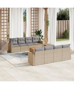 vidaXL 9-częściowy zestaw mebli ogrodowych z poduszkami, beżowy, polirattan Dārza mēbeļu komplekti