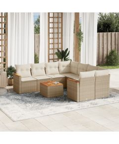 vidaXL 9-częściowy zestaw mebli ogrodowych z poduszkami, beżowy, polirattan Dārza mēbeļu komplekti