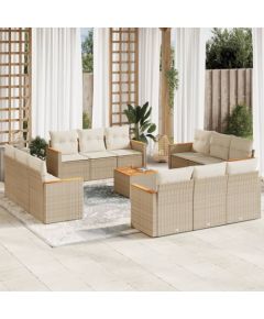 vidaXL 13-częściowy zestaw mebli ogrodowych z poduszkami, beżowy, polirattan Dārza mēbeļu komplekti