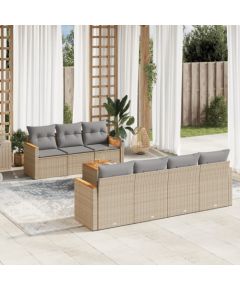 vidaXL 8-częściowy zestaw mebli ogrodowych z poduszkami, beżowy, polirattan Dārza mēbeļu komplekti