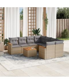 vidaXL 9-częściowy zestaw mebli ogrodowych z poduszkami, beżowy, polirattan Dārza mēbeļu komplekti