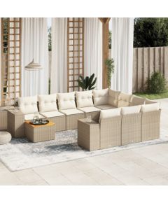 vidaXL 11-częsciowy zestaw mebli ogrodowych z poduszkami, beżowy, polirattan Dārza mēbeļu komplekti