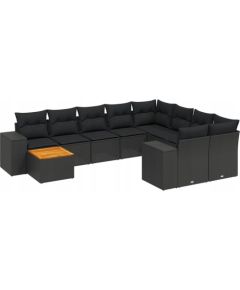 vidaXL 10-częsciowy zestaw wypoczynkowy do ogrodu, poduszki czarny rattan PE Dārza mēbeļu komplekti