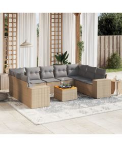 vidaXL 10-częsciowy zestaw mebli ogrodowych z poduszkami, beżowy, polirattan Dārza mēbeļu komplekti