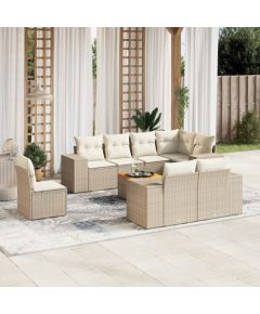 vidaXL 9-częściowy zestaw mebli ogrodowych z poduszkami, beżowy, polirattan Dārza mēbeļu komplekti