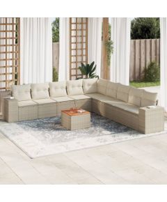 vidaXL 10-częsciowy zestaw mebli ogrodowych z poduszkami, beżowy, polirattan Dārza mēbeļu komplekti