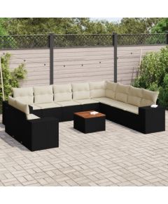 vidaXL 11-częściowy zestaw wypoczynkowy do ogrodu, poduszki czarny rattan PE Dārza mēbeļu komplekti