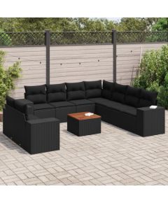 vidaXL 10-częściowy zestaw wypoczynkowy do ogrodu, poduszki czarny rattan PE Dārza mēbeļu komplekti