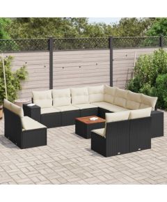 vidaXL 12-częściowy zestaw mebli do ogrodu, z poduszkami, czarny, polirattan Dārza mēbeļu komplekti