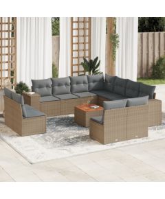 vidaXL 12-częściowy zestaw mebli ogrodowych z poduszkami, beżowy, polirattan Dārza mēbeļu komplekti
