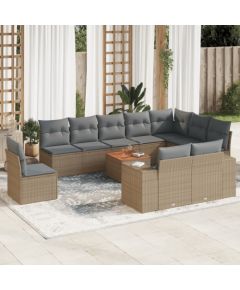 vidaXL 11-częsciowy zestaw mebli ogrodowych z poduszkami, beżowy, polirattan Dārza mēbeļu komplekti