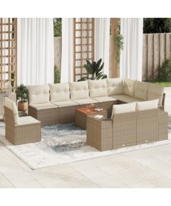 vidaXL 11-częsciowy zestaw mebli ogrodowych z poduszkami, beżowy, polirattan Dārza mēbeļu komplekti