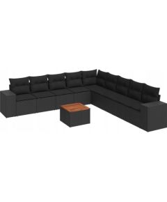 vidaXL 10-częsciowy zestaw wypoczynkowy do ogrodu, poduszki czarny rattan PE Dārza mēbeļu komplekti