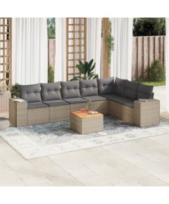 vidaXL 8-częściowy zestaw mebli ogrodowych z poduszkami, beżowy, polirattan Dārza mēbeļu komplekti