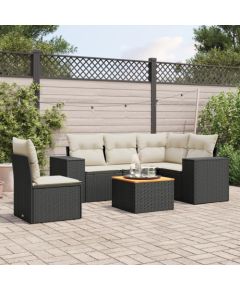 vidaXL 6-częściowy zestaw mebli ogrodowych z poduszkami, czarny polirattan Dārza mēbeļu komplekti