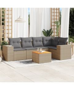 vidaXL 6-częściowy zestaw mebli ogrodowych z poduszkami, beżowy, polirattan Dārza mēbeļu komplekti