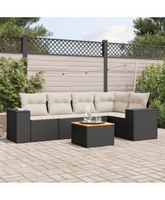 vidaXL 6-częściowy zestaw mebli ogrodowych z poduszkami, czarny polirattan Dārza mēbeļu komplekti