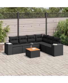 vidaXL 7-częściowy zestaw wypoczynkowy do ogrodu, z poduszkami, czarny Dārza mēbeļu komplekti