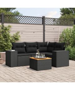 vidaXL 5-częściowy zestaw wypoczynkowy do ogrodu, poduszki, czarny rattan PE Dārza mēbeļu komplekti