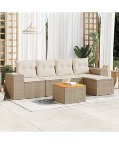 vidaXL 6-częściowy zestaw mebli ogrodowych z poduszkami, beżowy, polirattan Dārza mēbeļu komplekti