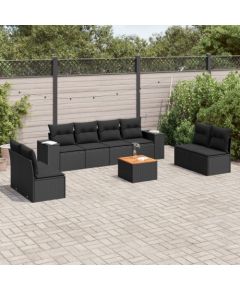 vidaXL 9-częściowy zestaw wypoczynkowy do ogrodu, z poduszkami, czarny Dārza mēbeļu komplekti