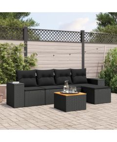 vidaXL 6-częściowy zestaw mebli ogrodowych z poduszkami, czarny polirattan Dārza mēbeļu komplekti