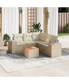 vidaXL 6-częściowy zestaw mebli ogrodowych z poduszkami, beżowy, polirattan Dārza mēbeļu komplekti