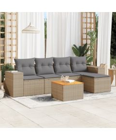 vidaXL 6-częściowy zestaw mebli ogrodowych z poduszkami, beżowy, polirattan Dārza mēbeļu komplekti