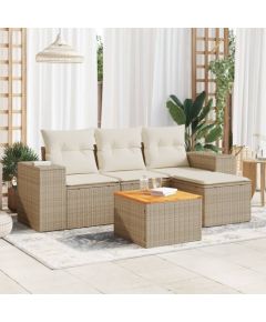 vidaXL 5-częsciowy zestaw mebli ogrodowych z poduszkami, beżowy, polirattan Dārza mēbeļu komplekti