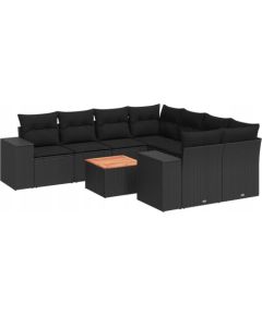 vidaXL 9-częściowy zestaw wypoczynkowy do ogrodu, z poduszkami, czarny Dārza mēbeļu komplekti