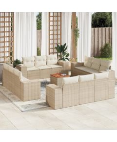 vidaXL 13-częściowy zestaw mebli ogrodowych z poduszkami, beżowy, polirattan Dārza mēbeļu komplekti