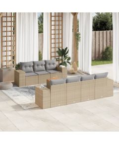 vidaXL 8-częściowy zestaw mebli ogrodowych z poduszkami, beżowy, polirattan Dārza mēbeļu komplekti