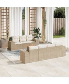 vidaXL 8-częściowy zestaw mebli ogrodowych z poduszkami, beżowy, polirattan Dārza mēbeļu komplekti