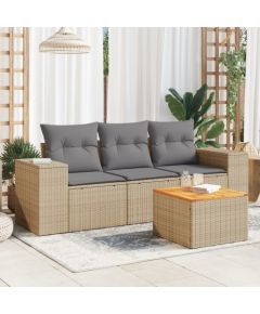 vidaXL 4-częściowy zestaw mebli ogrodowych z poduszkami, beżowy, polirattan Dārza mēbeļu komplekti