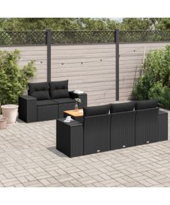 vidaXL 6-częściowy zestaw mebli ogrodowych z poduszkami, czarny polirattan Dārza mēbeļu komplekti