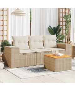 vidaXL 4-częściowy zestaw mebli ogrodowych z poduszkami, beżowy, polirattan Dārza mēbeļu komplekti