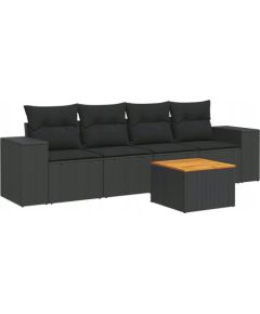 vidaXL 5-częściowy zestaw wypoczynkowy do ogrodu, poduszki, czarny rattan PE Dārza mēbeļu komplekti