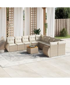 vidaXL 11-częściowy zestaw mebli ogrodowych z poduszkami, beżowy, polirattan Dārza mēbeļu komplekti