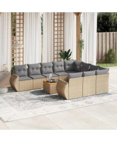 vidaXL 11-częściowy zestaw mebli ogrodowych z poduszkami, beżowy, polirattan Dārza mēbeļu komplekti