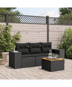 vidaXL 4-częściowy zestaw wypoczynkowy do ogrodu, poduszki, czarny rattan PE Dārza mēbeļu komplekti